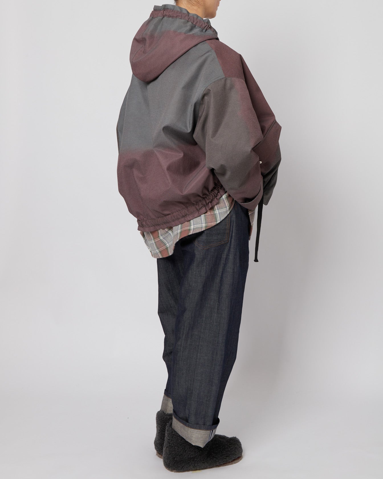 Brown and Green Abstract Oversized Hooded Jacket