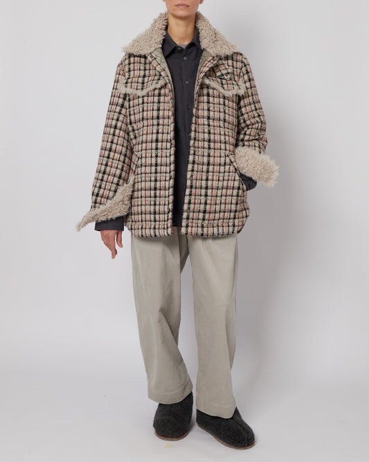 エメラルドツイード&フェイクファーオーバーサイズシャツジャケット