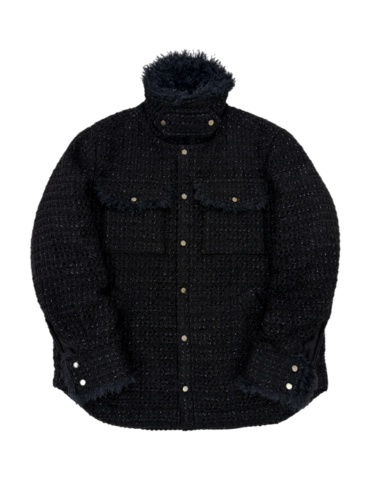 エメラルドツイード&フェイクファーオーバーサイズシャツジャケット