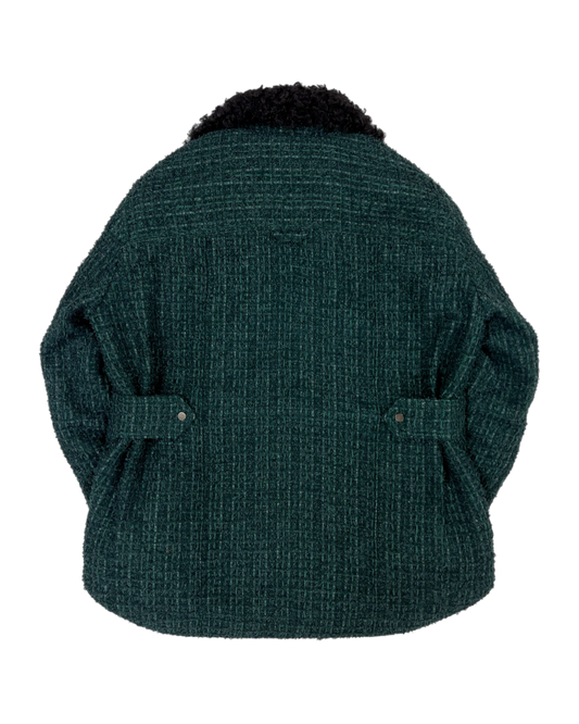 エメラルドツイード&フェイクファーオーバーサイズシャツジャケット