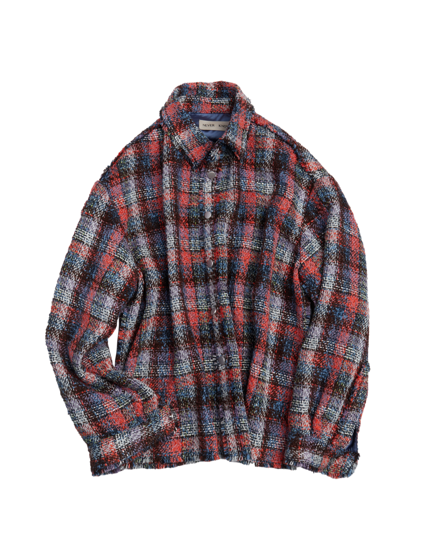 Red & Blue Check Oversized Raw Cut Tweed Shirt – NEVER KNOW