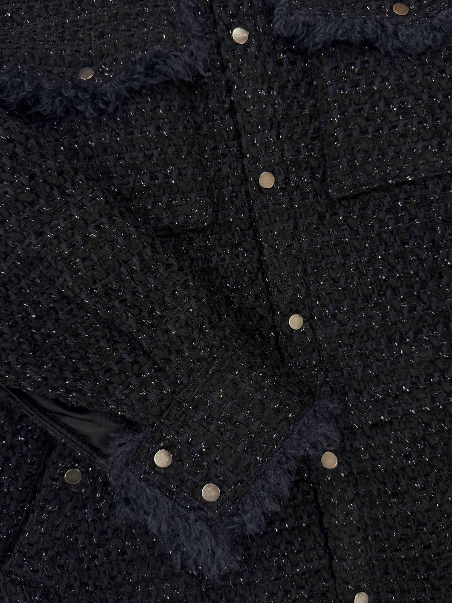 Black & Navy Tweed Oversized Shirt Jacket with Faux Fur