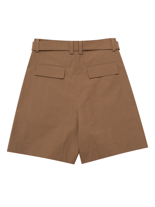 Caramel Belted Pleated Shorts