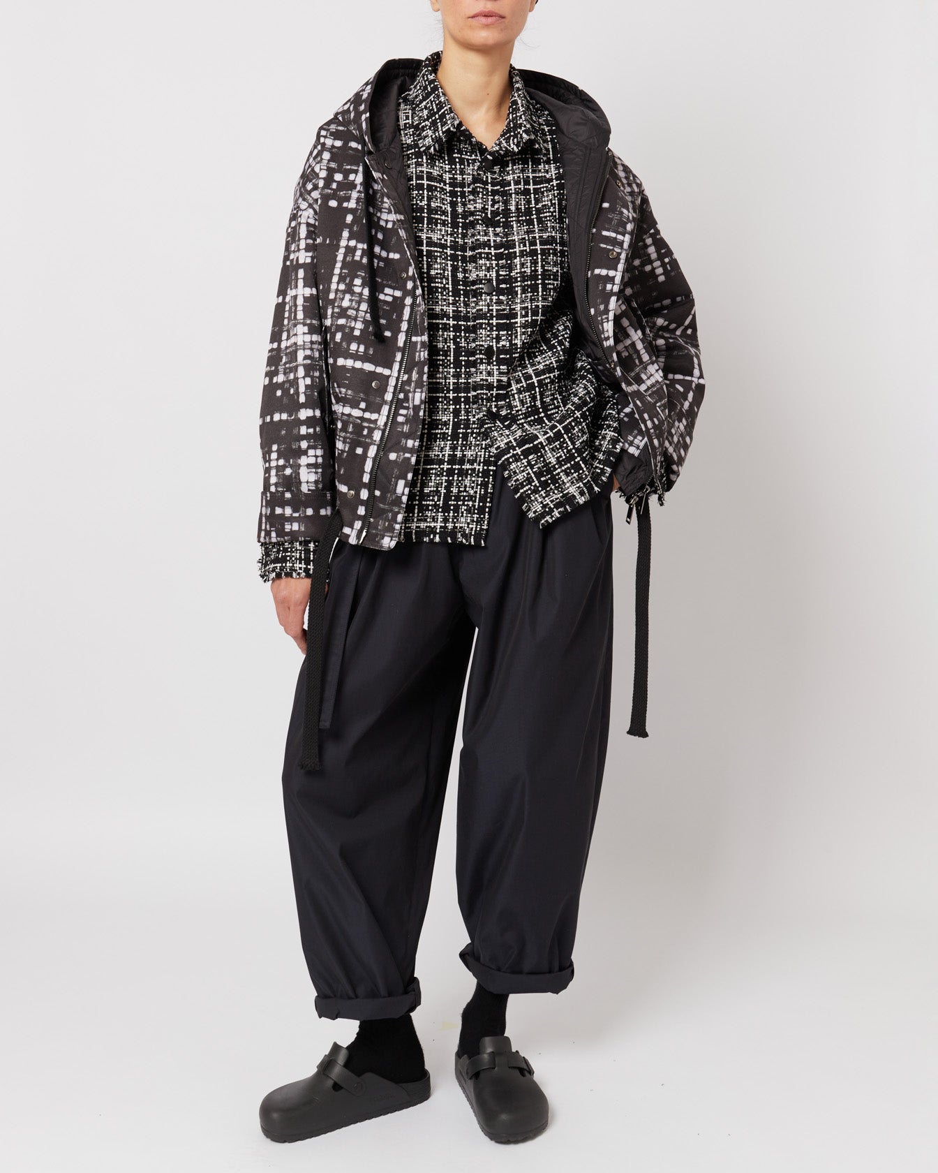 トロンプ・ルイユ ライラックツイード オーバーサイズ フード付きジャケット