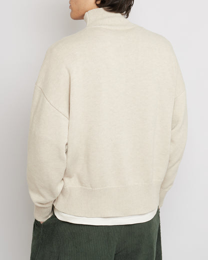 Travertine Beige Mock Neck Cotton Sweater