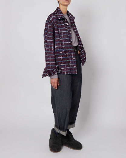 Purple Oversized Raw Cut Tweed Shirt