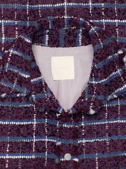 Purple Oversized Raw Cut Tweed Shirt