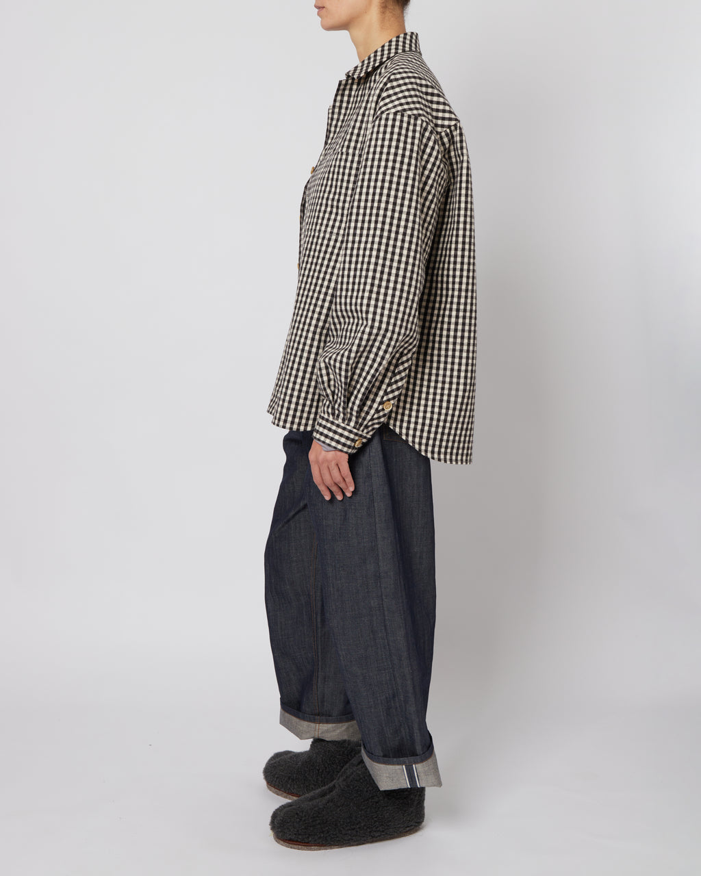Black & White Small Plaid Flannel Shirt