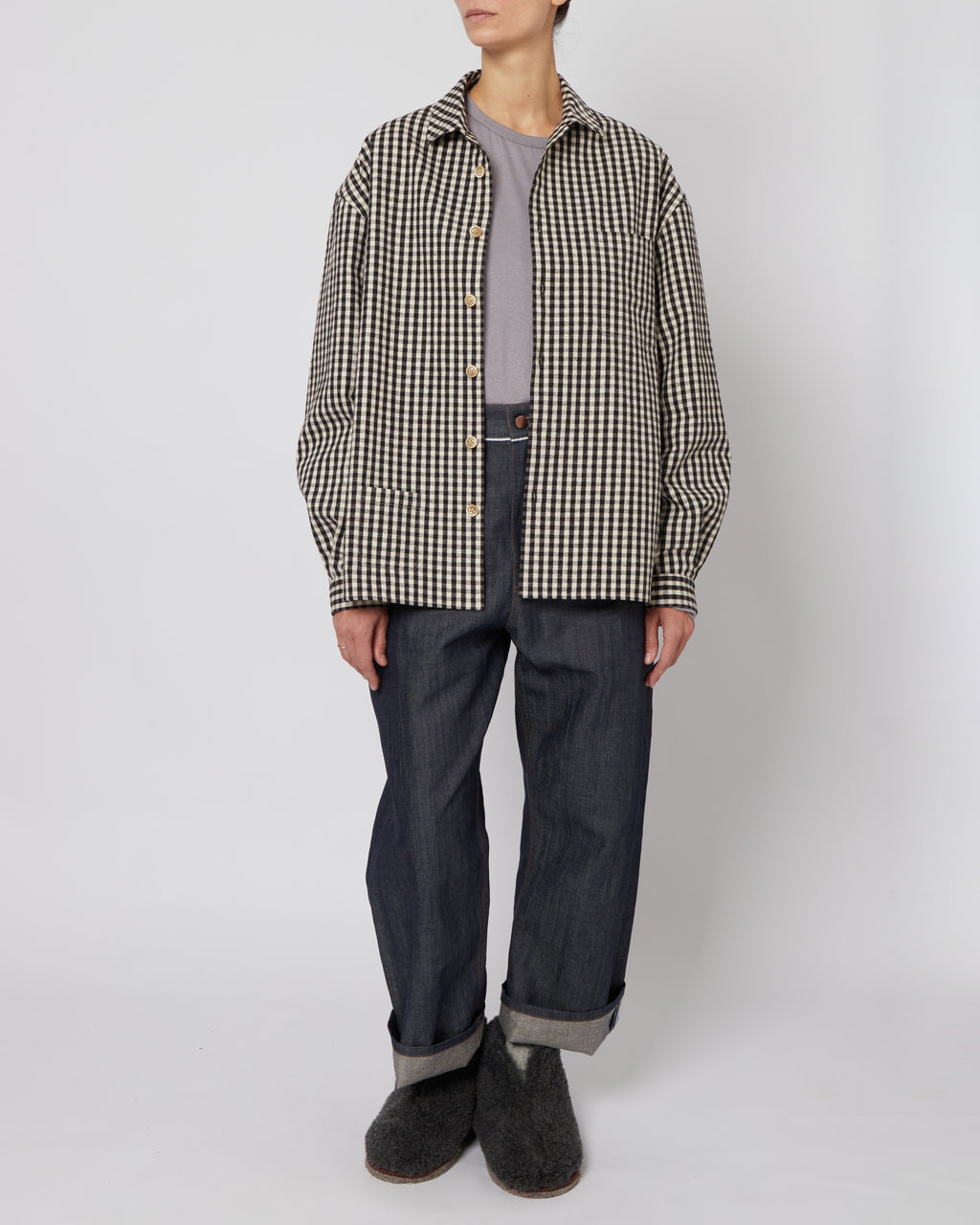 Black & White Small Plaid Flannel Shirt