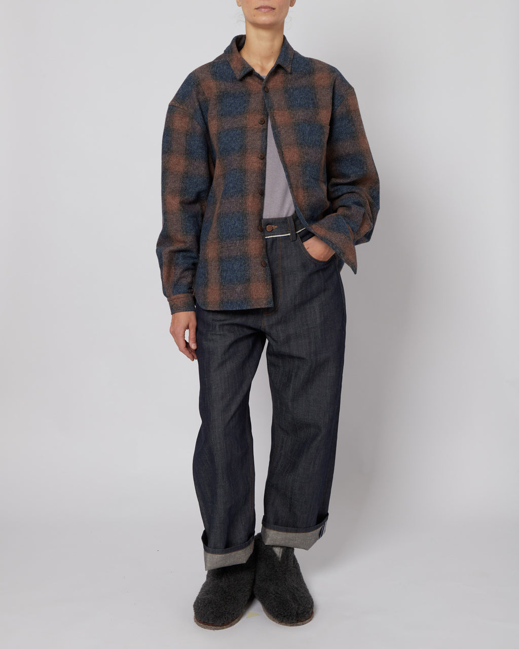 Navy & Terracota Plaid Flannel Shirt