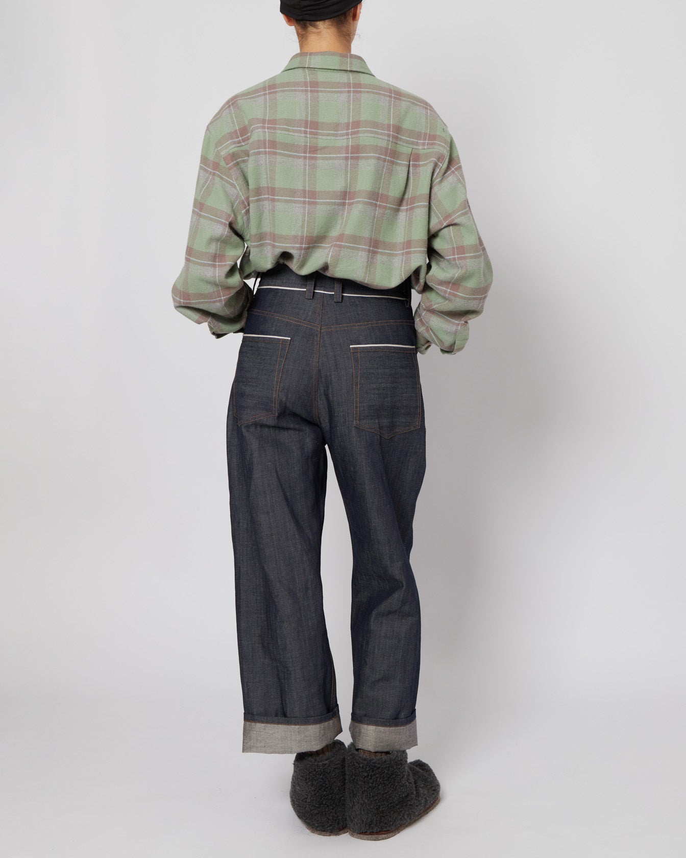 Mint Green & Taupe Plaid Flannel Shirt