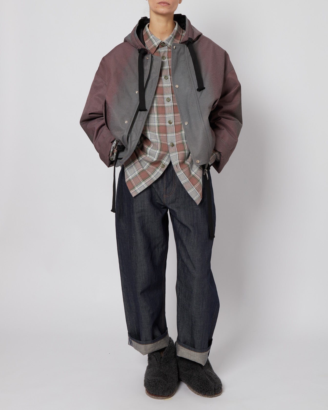 Brown and Green Abstract Oversized Hooded Jacket