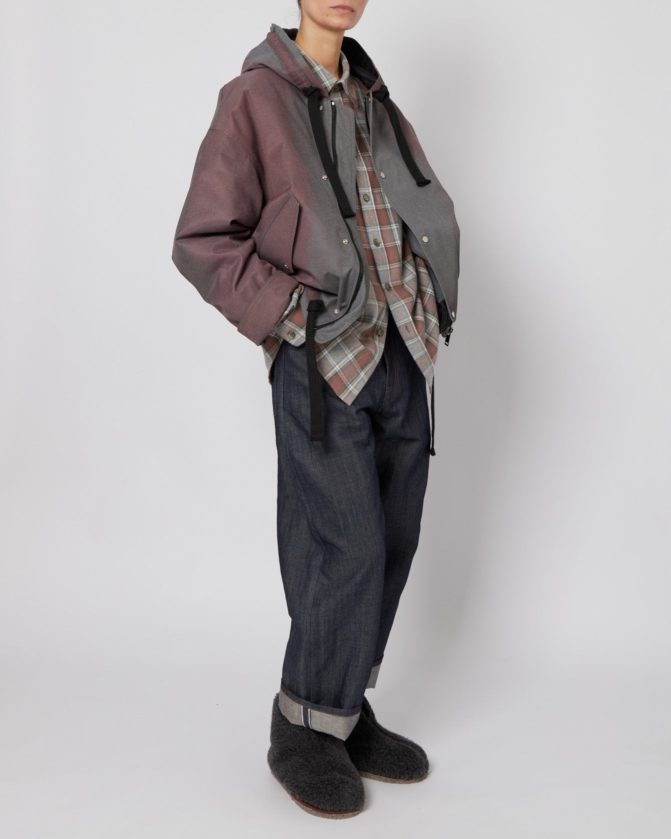 Brown and Green Abstract Oversized Hooded Jacket