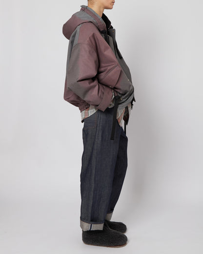 Brown and Green Abstract Oversized Hooded Jacket