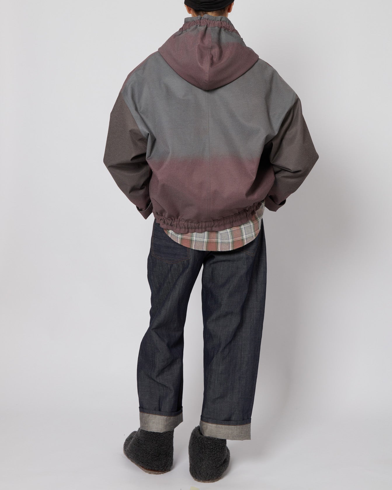 Brown and Green Abstract Oversized Hooded Jacket