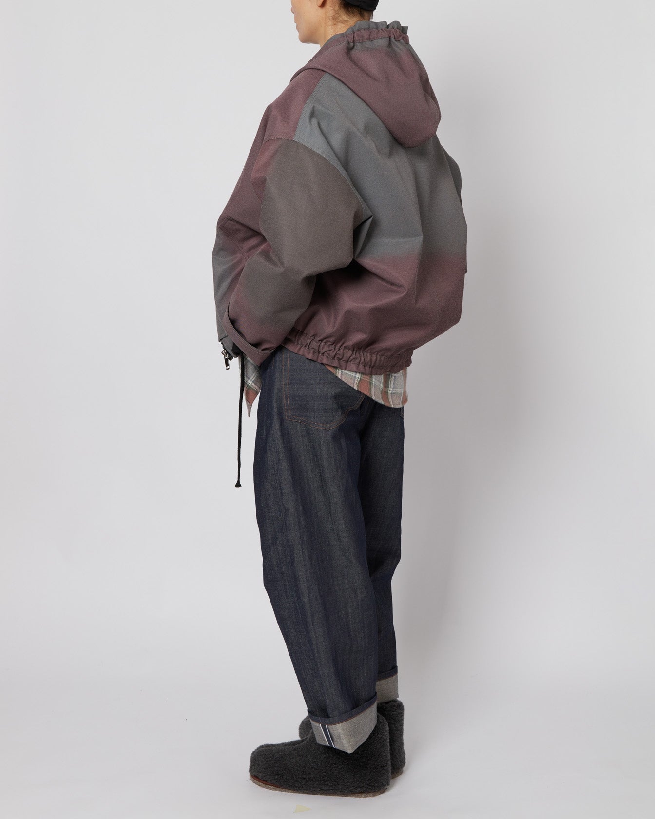 Brown and Green Abstract Oversized Hooded Jacket