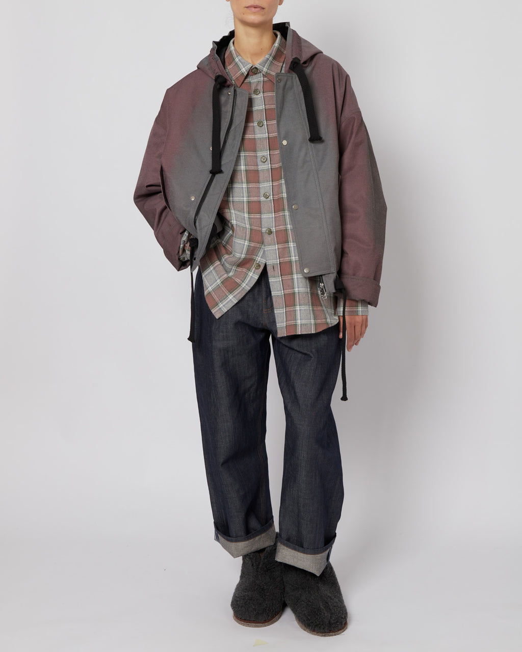 Brown and Green Abstract Oversized Hooded Jacket