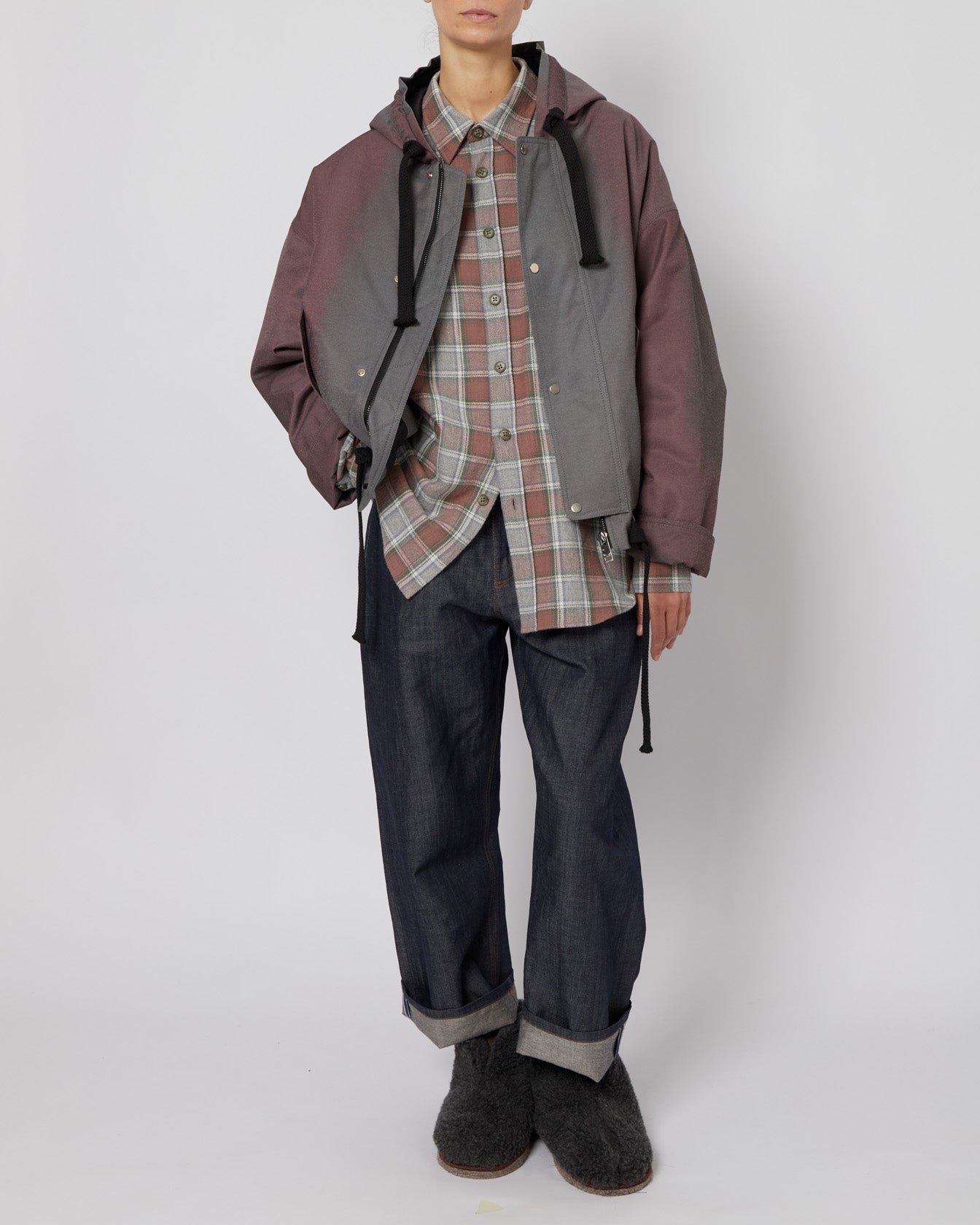 Brown and Green Abstract Oversized Hooded Jacket