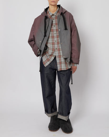 Brown and Green Abstract Oversized Hooded Jacket