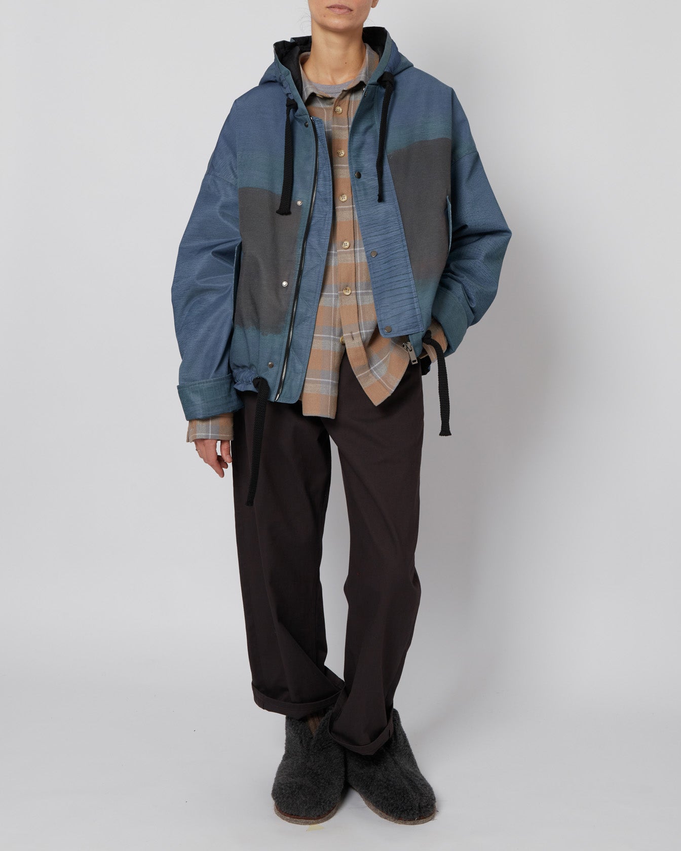 Blue Abstract Oversized Hooded Jacket