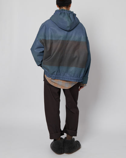 Blue Abstract Oversized Hooded Jacket