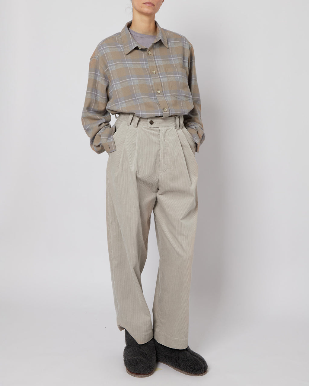 Tan & Slate Grey Plaid Flannel Shirt