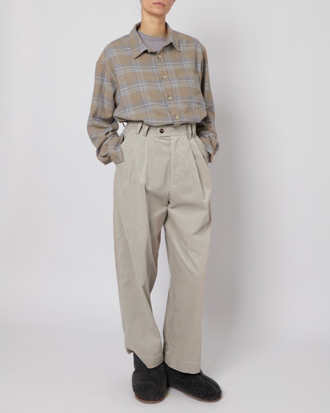 Tan & Slate Grey Plaid Flannel Shirt