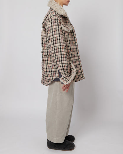 エメラルドツイード＆フェイクファーオーバーサイズシャツジャケット