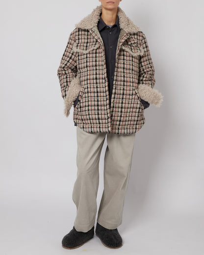 エメラルドツイード＆フェイクファーオーバーサイズシャツジャケット