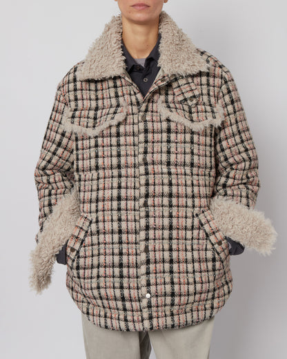 エメラルドツイード＆フェイクファーオーバーサイズシャツジャケット