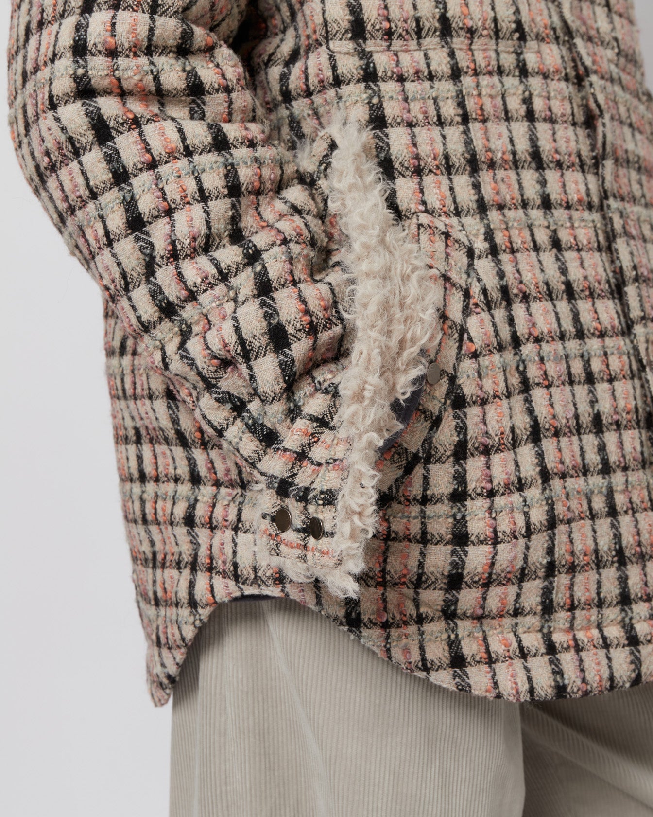 エメラルドツイード＆フェイクファーオーバーサイズシャツジャケット