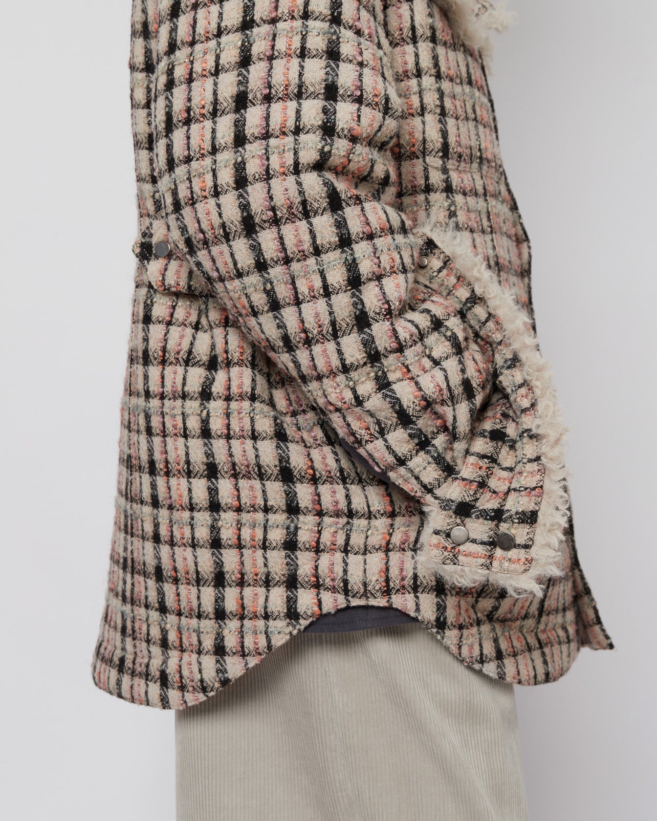 エメラルドツイード＆フェイクファーオーバーサイズシャツジャケット