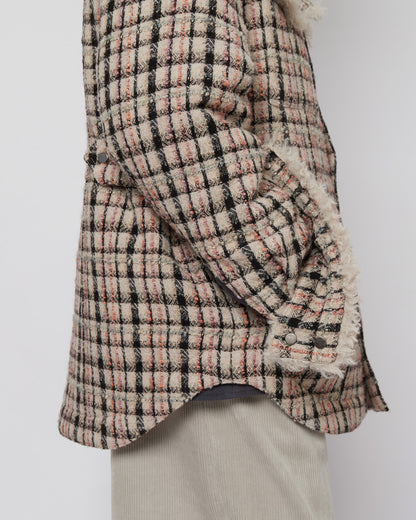 エメラルドツイード＆フェイクファーオーバーサイズシャツジャケット