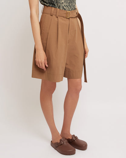 Caramel Belted Pleated Shorts