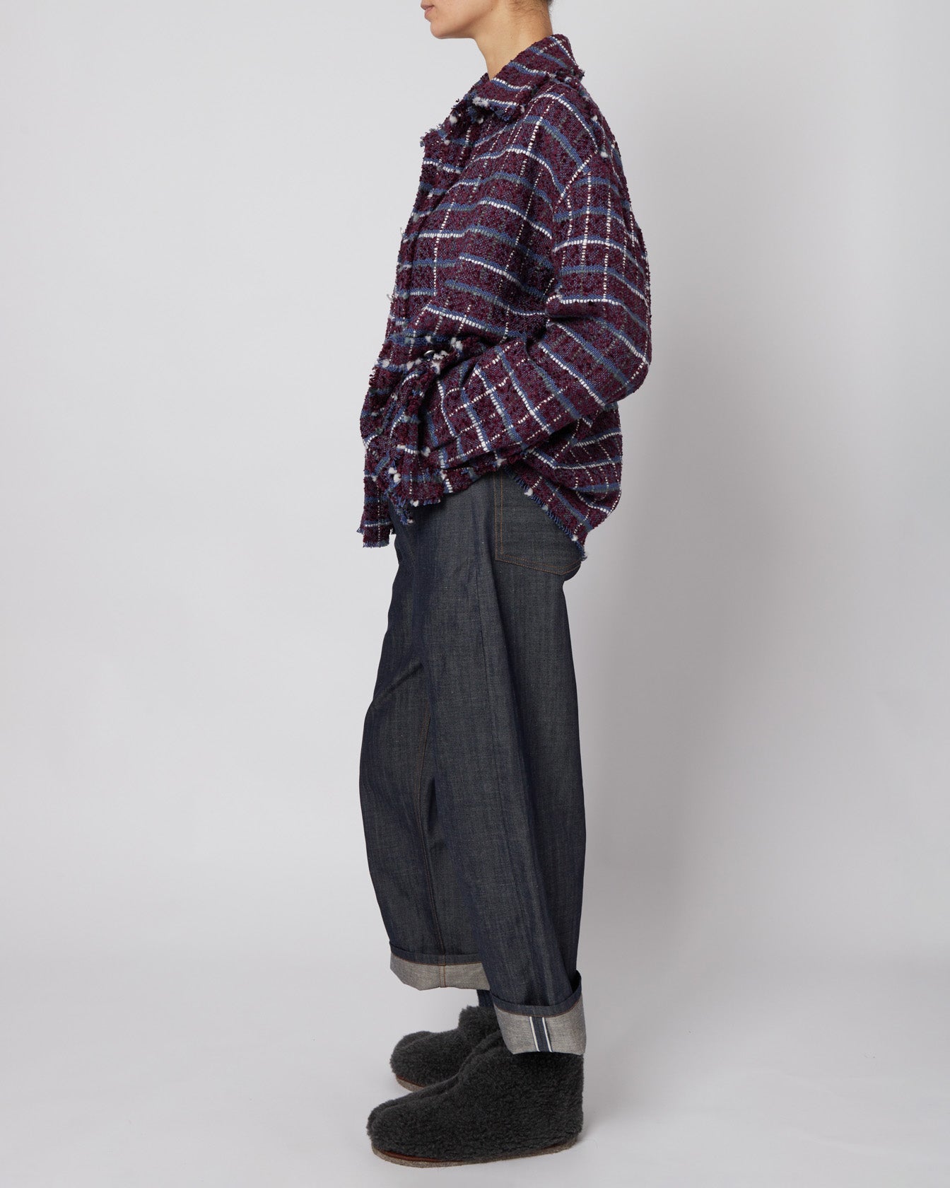 Purple Oversized Raw Cut Tweed Shirt