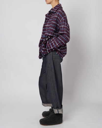 Purple Oversized Raw Cut Tweed Shirt