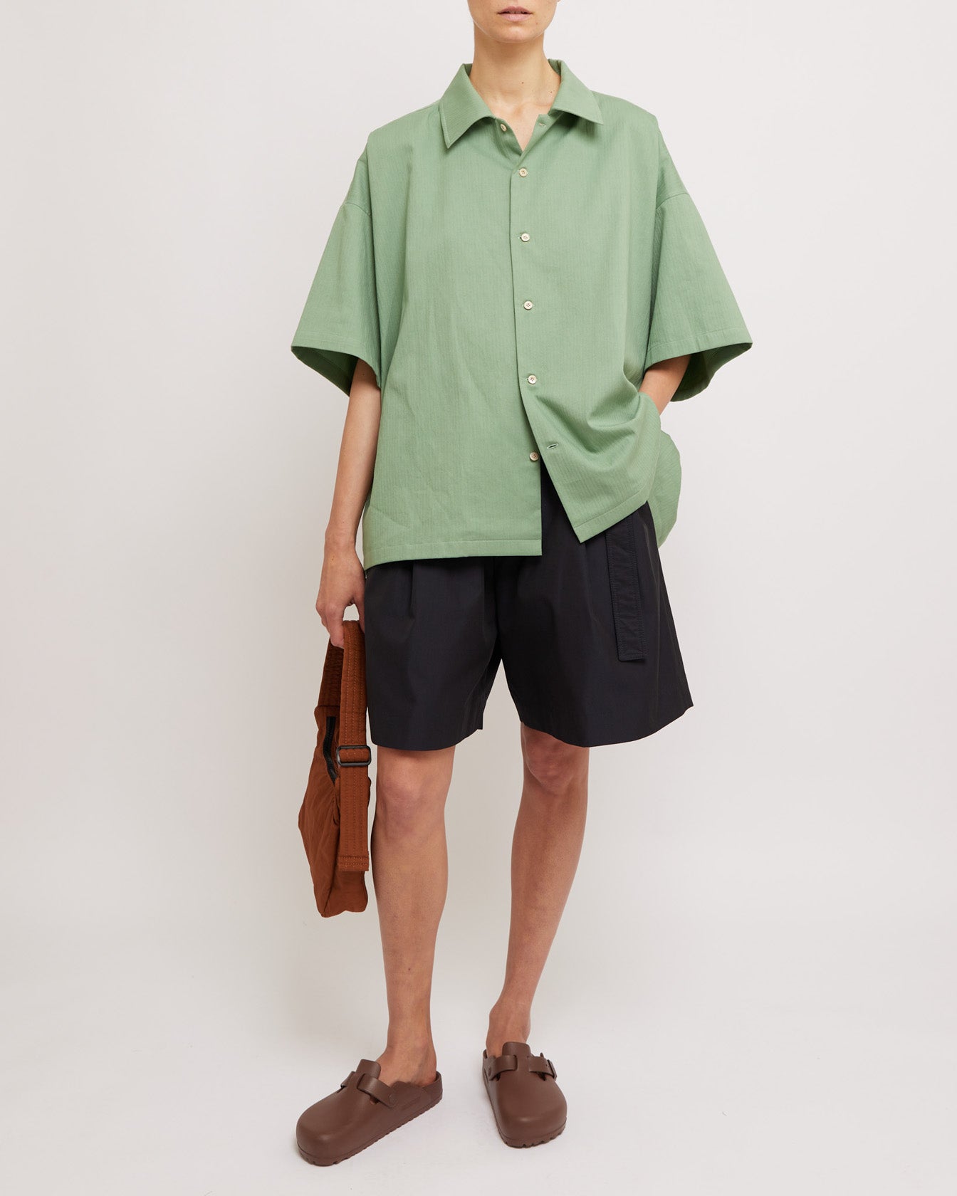 Milky Green Herringbone Short Sleeve Summer Shirt