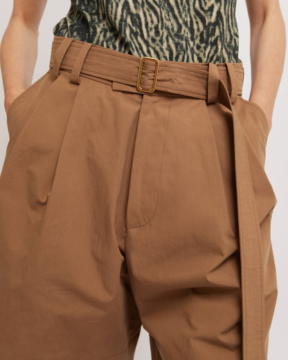 Caramel Belted Pleated Shorts