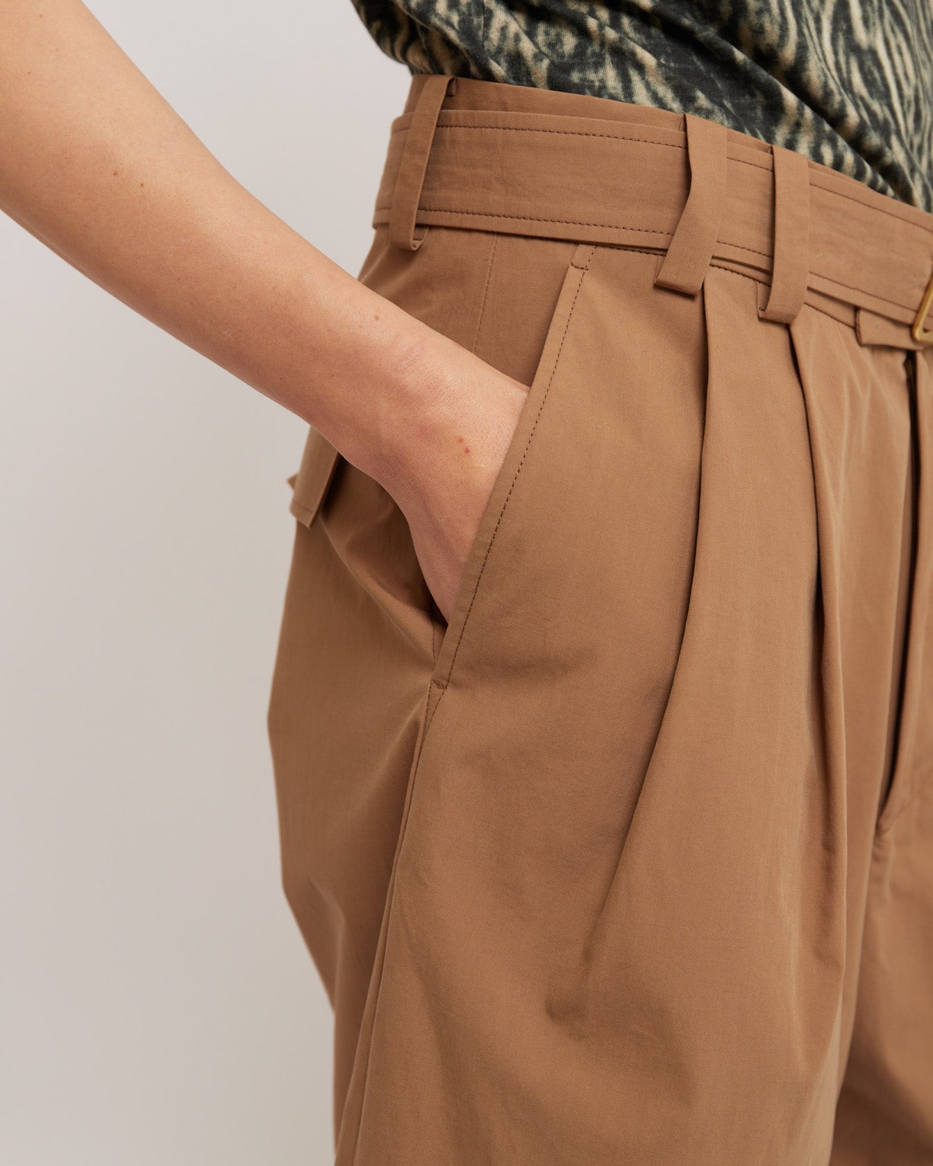 Caramel Belted Pleated Shorts