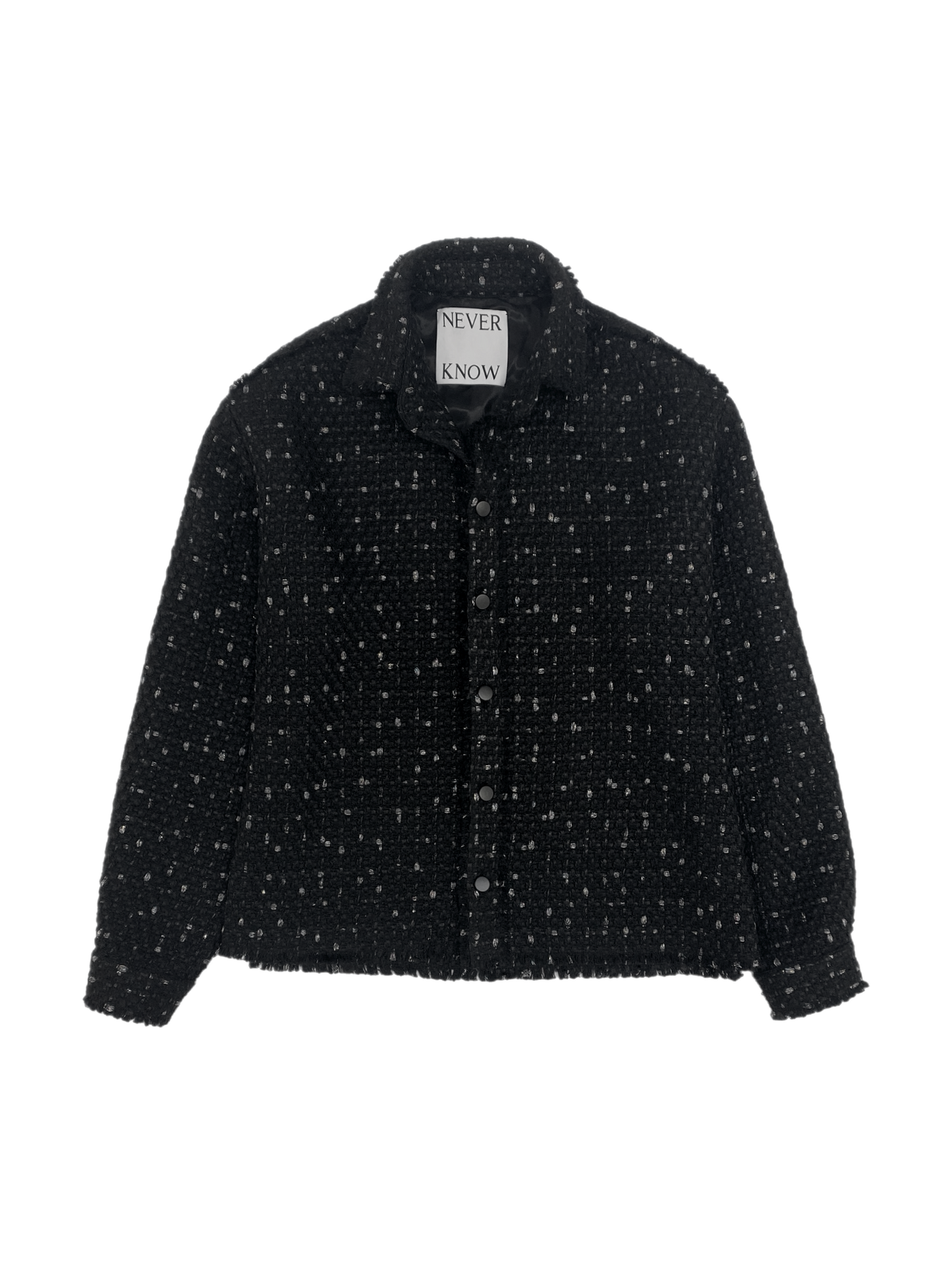 Black Oversized Raw Cut Tweed Shirt