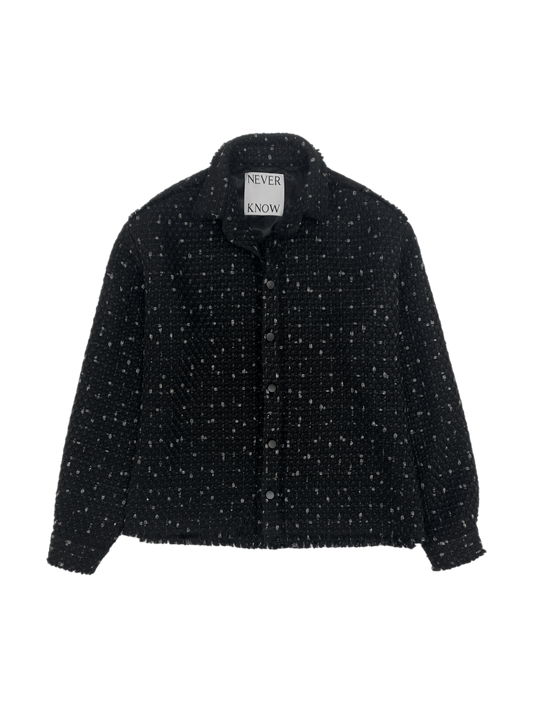 Black Oversized Raw Cut Tweed Shirt