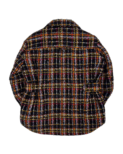 Black & Multicolor Plaid Tweed Oversized Shirt Jacket