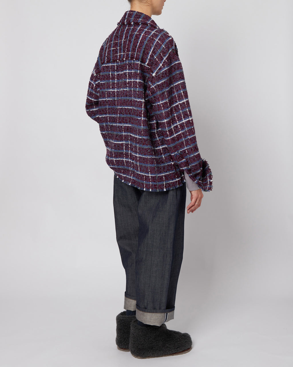 Purple Oversized Raw Cut Tweed Shirt