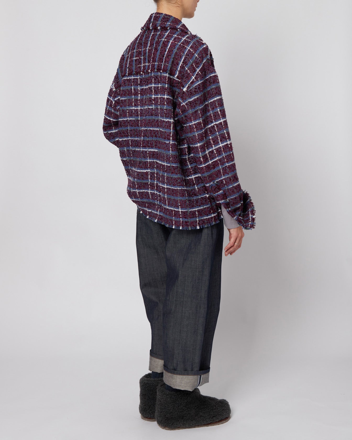 Purple Oversized Raw Cut Tweed Shirt