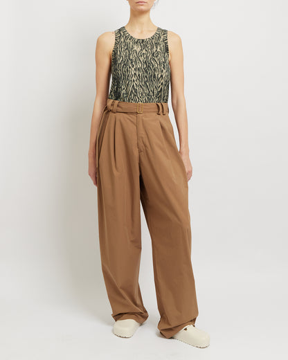 Caramel Belted Pleated Pants