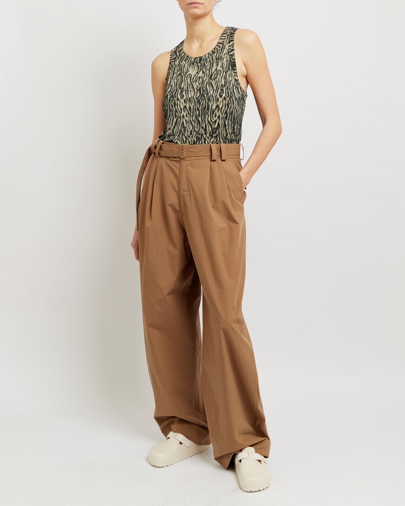 Caramel Belted Pleated Pants