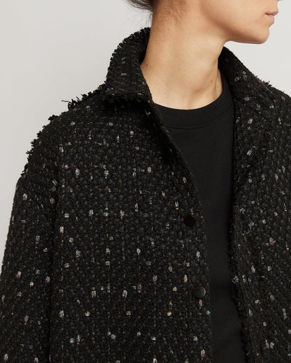 Black Oversized Raw Cut Tweed Shirt