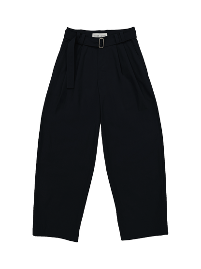 Dark Navy Belted Pleated Pants