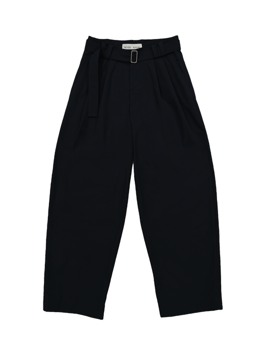 Dark Navy Belted Pleated Pants