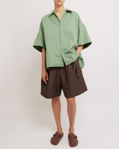 Milky Green Herringbone Short Sleeve Summer Shirt